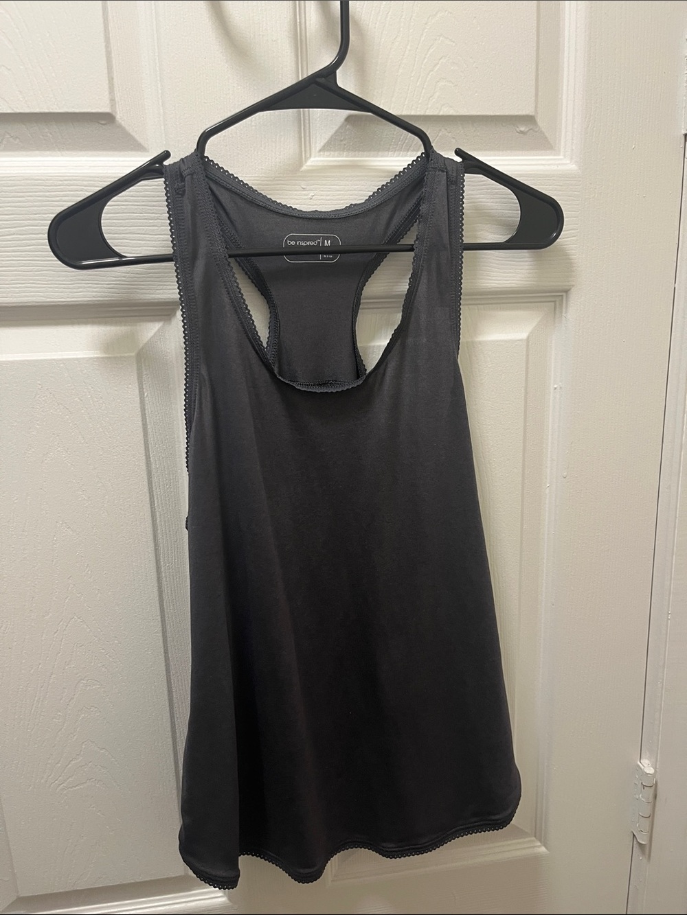 be inspired Black Racerback Tank with Subtle Trim